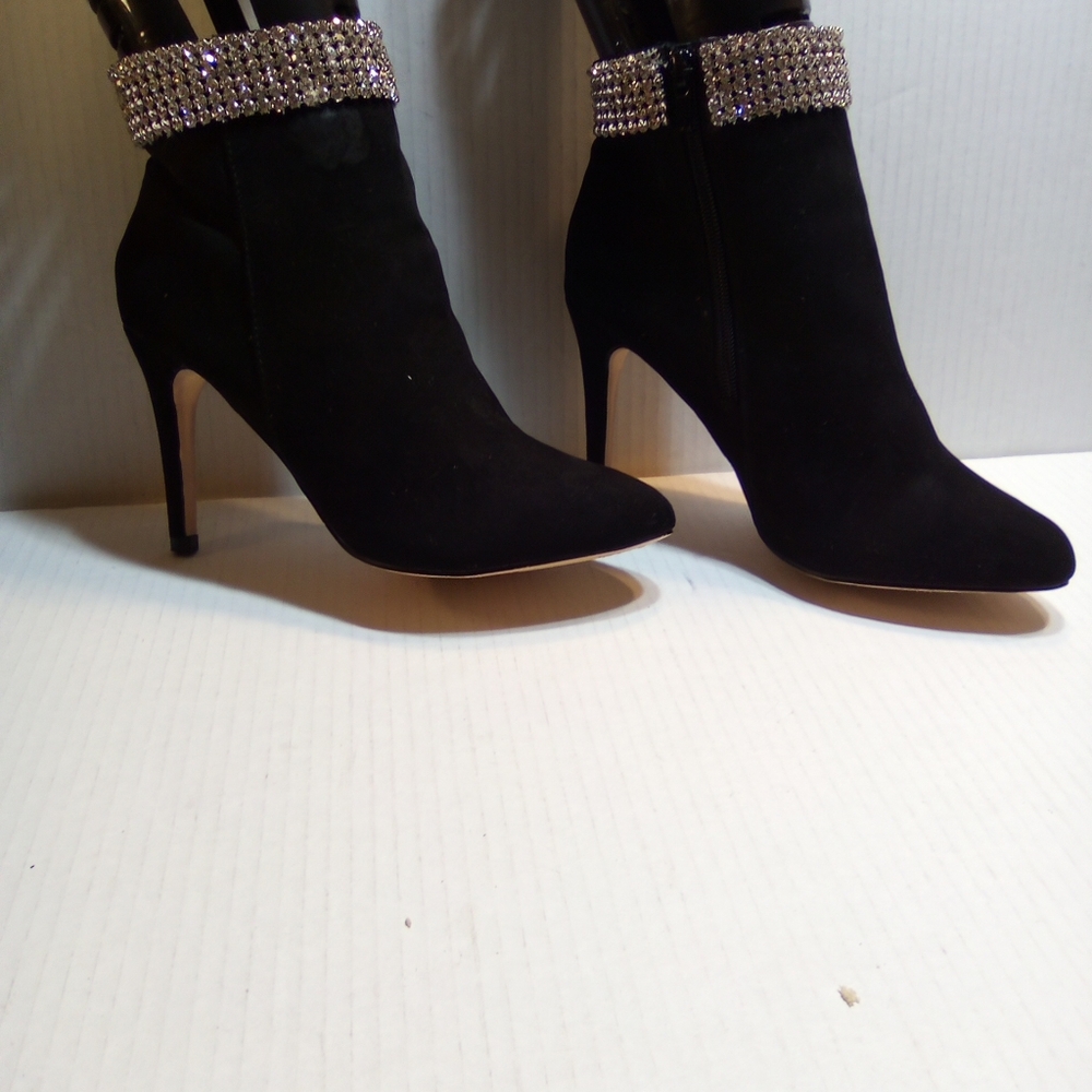 N Y & C  Black Suede Ankle Boots with Rhinestone Detail Misses A Few Rhinestone - Picture 6 of 6